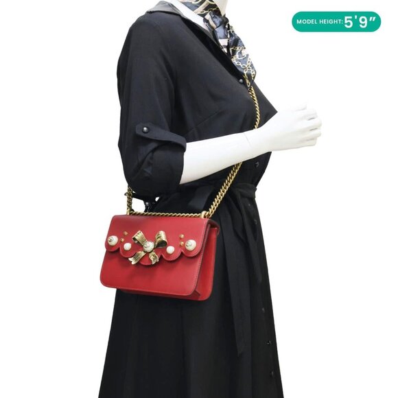 Gucci Pearly Peony Leather Chain Shoulder Bag Red 432281 - Picture 2 of 13